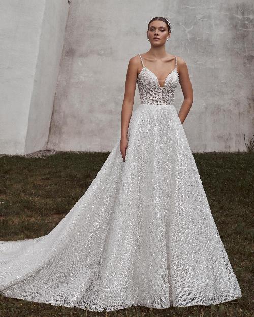 124101 super sparkly wedding dress with pockets and spaghetti straps1
